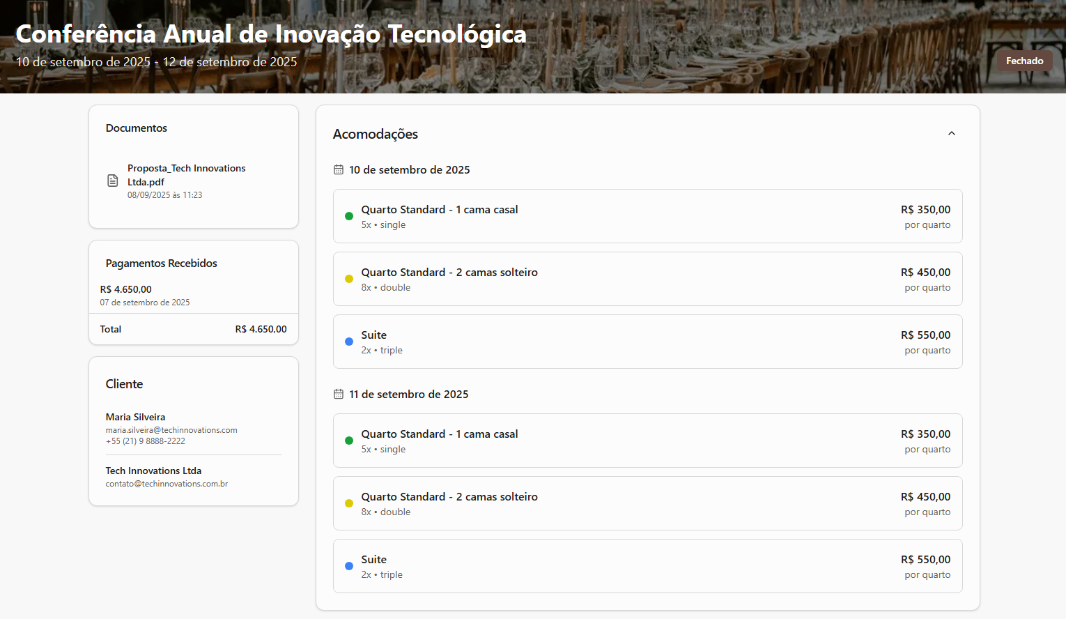Tela de portal da reserva do Eventos by SavvySoft